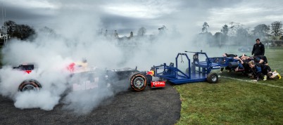 Daniel Ricciardo performs during F1 Scrum shooting at Farleigh House, Bath, UK, on January 21, 2016