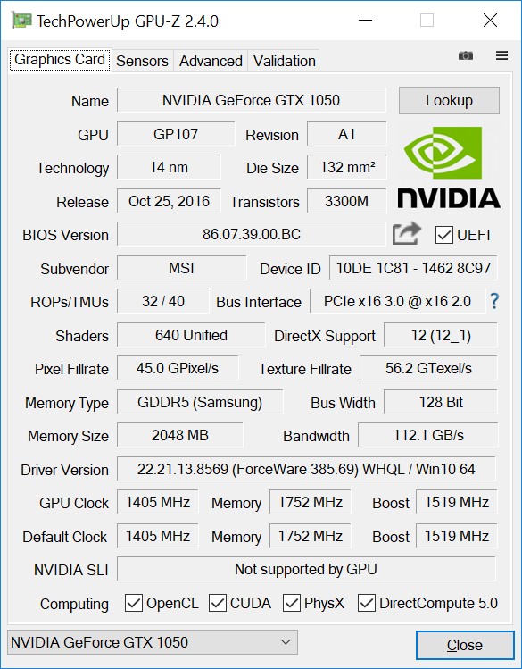 GeForce GTX 1050 vs. Radeon RX 560:     MSI AERO