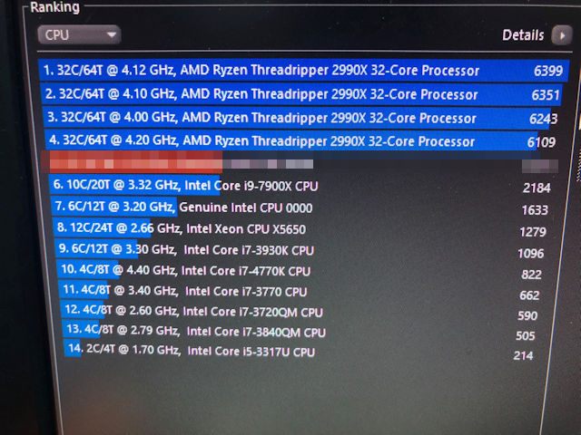 Ryzen Threadripper 2990X:        32-  AMD