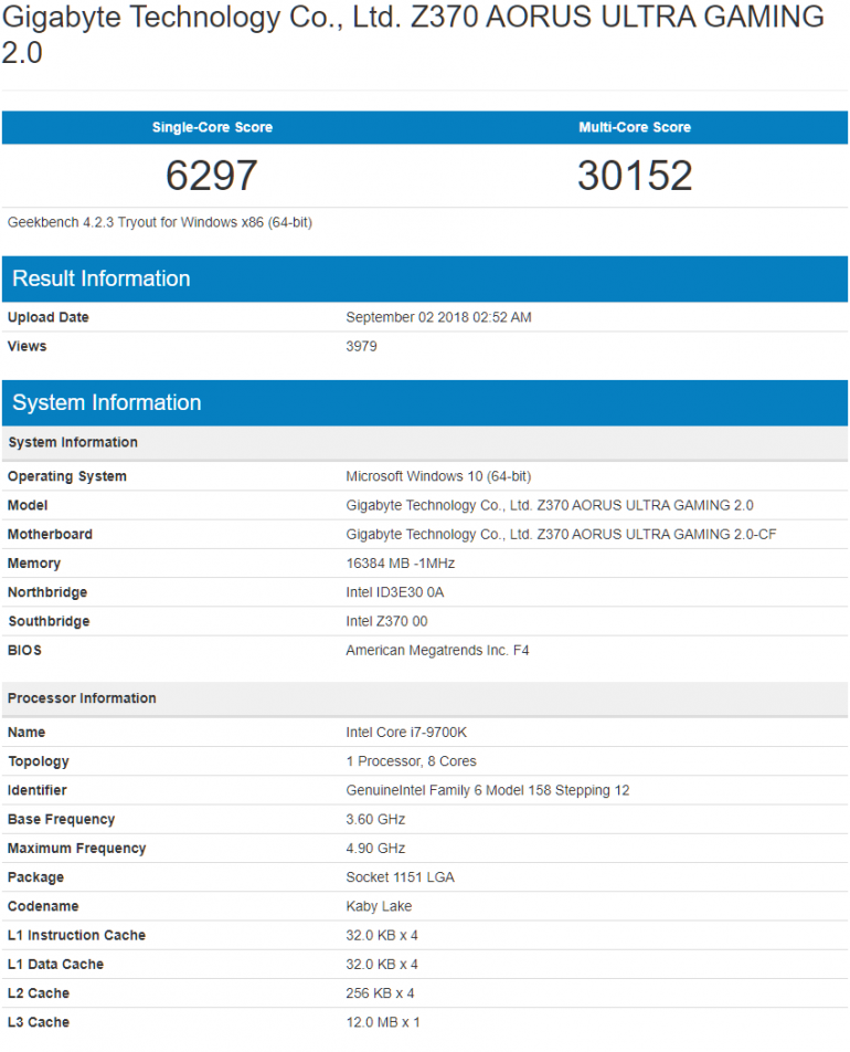  Intel Core i9-9900K, Core i7-9700K  Core i5-9600K   Geekbench