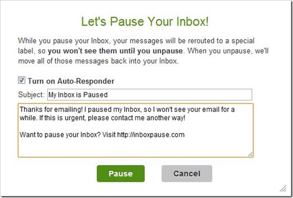 Inbox Pause приостановит работу сервиса Gmail