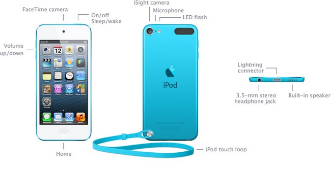 Apple iPod touch 5G: 4-дюймовый IPS-экран, процессор A5, 5 Мп камера и 6 вариантов расцветки