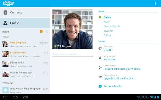 Клиент Skype для Android обзавелся новым планшетным интерфейсом