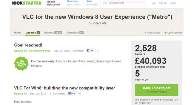 Для создания VLC для Windows 8 разработчики собирали деньги на Kickstarter