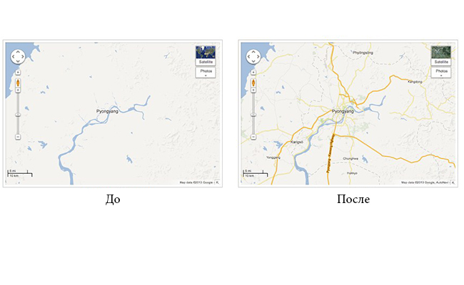 Благодаря стараниям пользователей Google Map Maker была обновлена карта Северной Кореи