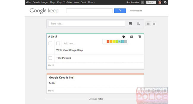 Google разработала сервис Keep на замену закрытому Notebook
