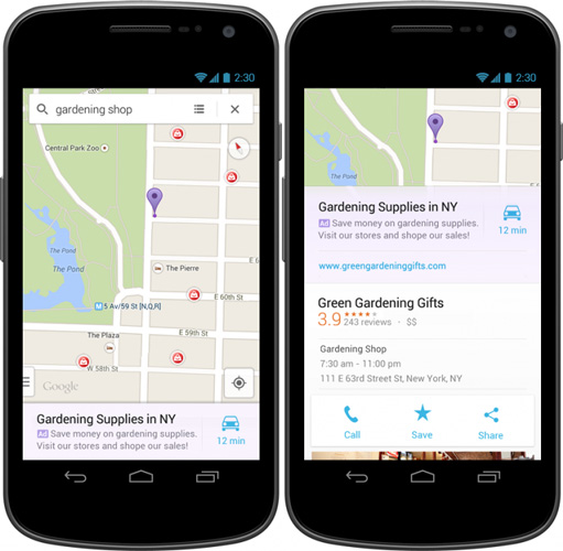 Google внедрила рекламу в мобильное приложение Maps