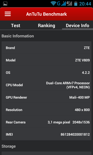 Экспресс-обзор смартфона ZTE V809