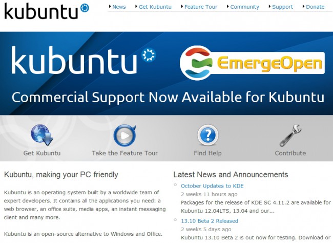 Официальная веб-страница Linux-дистрибутива Kubuntu