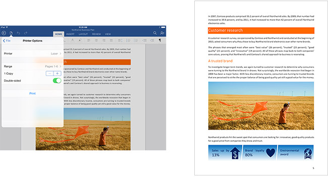 В Office для iPad добавлена функция печати документов