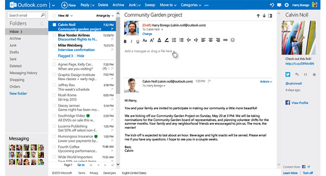 Microsoft внесла ряд улучшений в Outlook.com