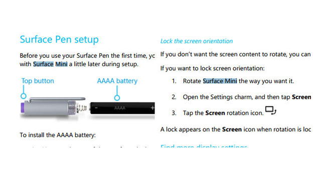 В инструкции к Surface Pro 3 зафиксировано упоминание Surface Mini