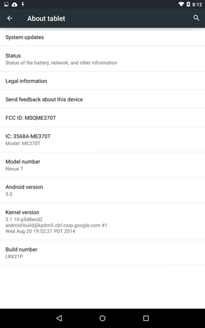 В сети появилась прошивка Android 5.0 Lollipop для планшета Google Nexus 7 [ссылка]