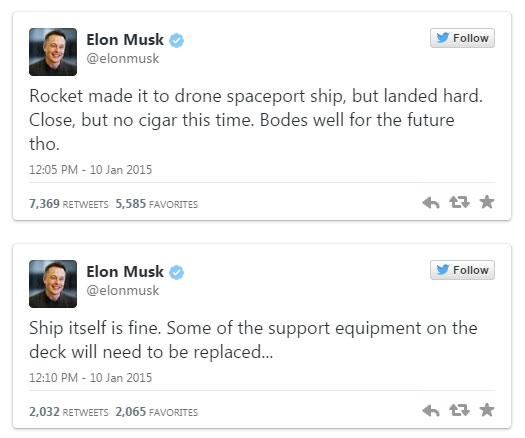 Первая ступень ракеты Falcon 9 неудачно приземлилась на плавучую платформу