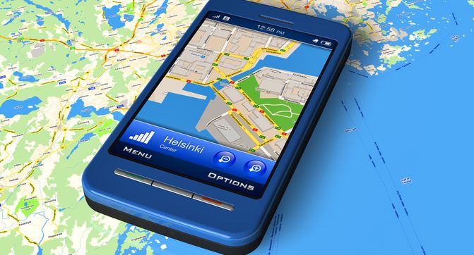 Smartphone with GPS navigator on map