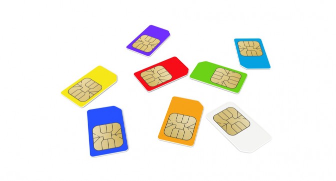 Colorful phone SIM cards isolated on white background. 3d render illustration