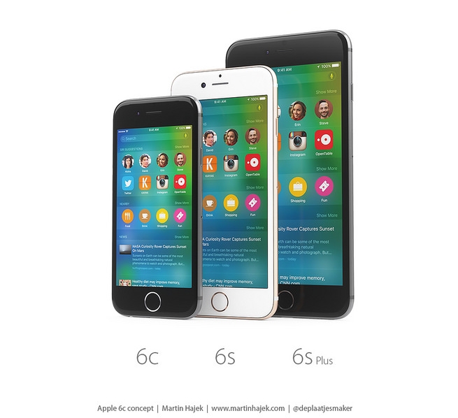Как может выглядеть 4-дюймовый iPhone 6c на фоне iPhone 6s и iPhone 6s Plus [концепт]