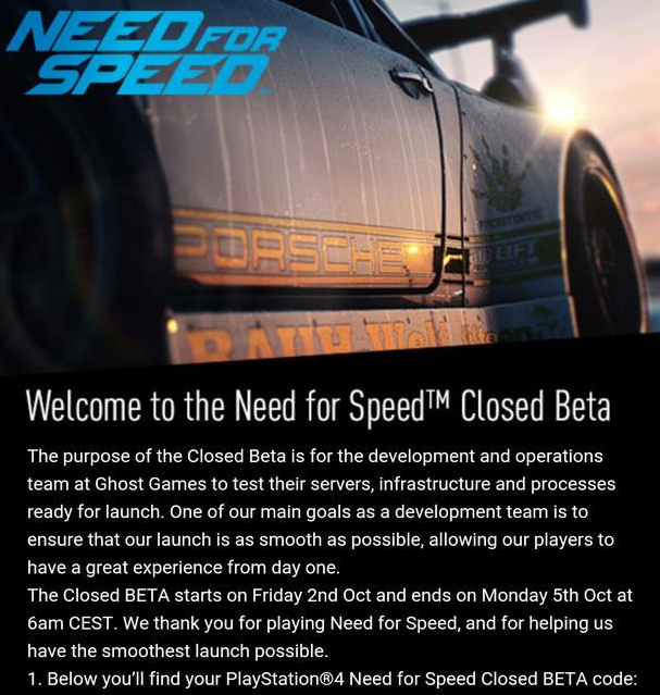 Игрокам открылся доступ в закрытый бета-тест Need For Speed