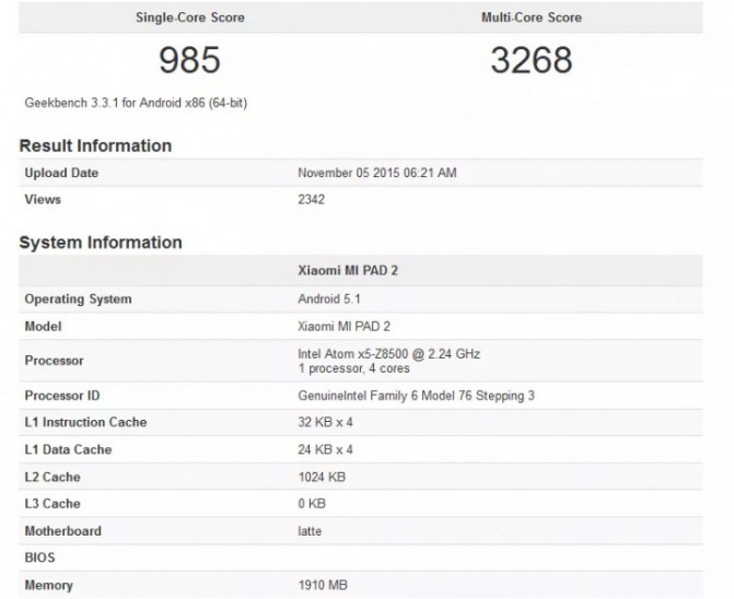 Тесты свидетельствуют об использовании процессора Intel в планшете Xiaomi Mi Pad 2