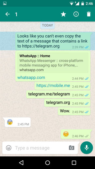WhatsApp начал фильтровать ссылки на Telegram