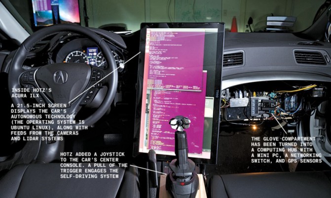 Известный хакер Geohot собрал беспилотный автомобиль у себя в гараже