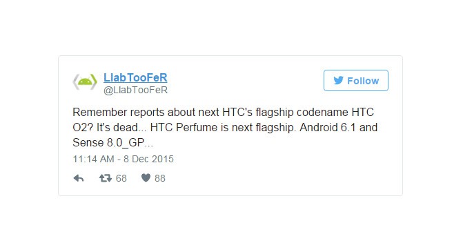 Следующий флагманский смартфон HTC получит название  Perfume, ОС Android 6.1 и оболочку Sense 8.0