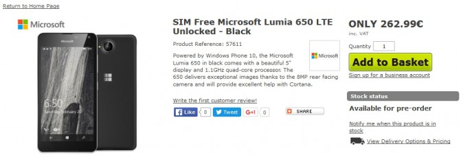 Смартфон Microsoft Lumia 650 засветился в продаже ещё до официального релиза