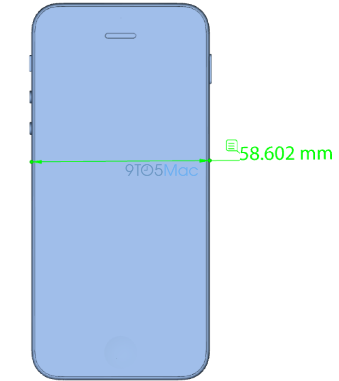 Чертежи iPhone 5se демонстрируют дизайн, практически идентичный модели iPhone 5s, со смещенной на боковую грань кнопкой питания и слегка скругленными краями