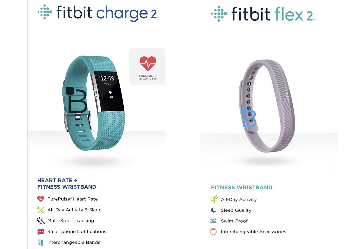 Fitbit Charge 2 и Flex 