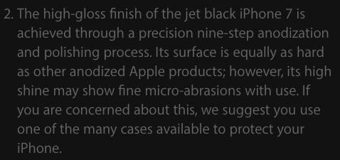 iPhone 7 в новом чёрном глянцевом корпусе легко царапается, Apple рекомендует использовать чехлы с такими моделями