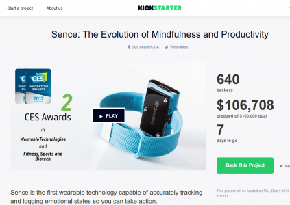 Украинский стартап Planexta собрал на «эмоциональный браслет» Senсe необходимые $100 тыс. за 7 дней до завершения Kickstarter-кампании