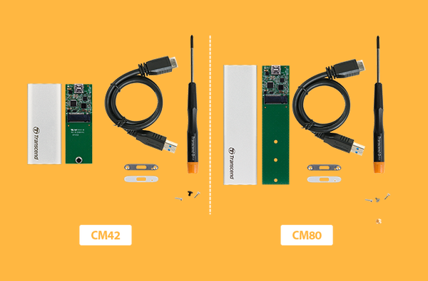 Transcend представила алюминиевые корпуса CM42 и CM80 для трансформации SSD M.2 во внешний накопитель данных