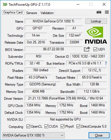Обзор видеокарты MSI GeForce GTX 1050 Ti GAMING X 4G
