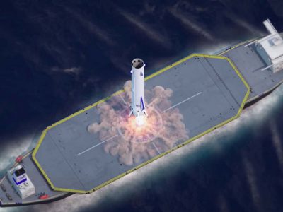 Blue Origin показала анимацию полета тяжелой ракеты New Glenn с посадкой на плавучую платформу [видео]