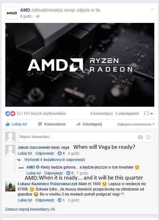 AMD подтвердила, что высокопроизводительные видеокарты Vega выйдут уже в этом квартале