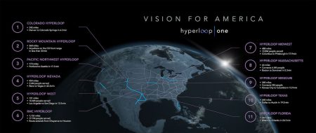 Hyperloop One завершила строительство тестового трека в Неваде и анонсировала 11 потенциальных веток, соединяющих 35 американских городов
