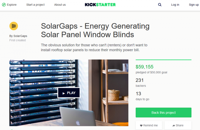 Украинский стартап SolarGaps досрочно собрал на Kickstarter целевую сумму для производства умных жалюзи с солнечными батареями