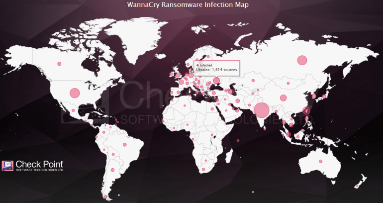 Check Point создала интерактивную карту распространения вируса-вымогателя WannaCry