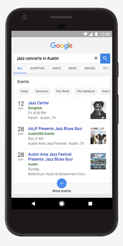 Google добавила местные мероприятия в результаты поиска для мобильных устройств