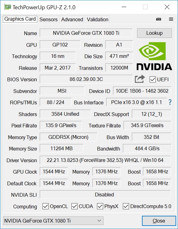 Обзор видеокарты MSI GeForce GTX 1080 Ti GAMING X 11G