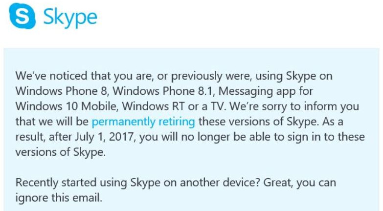 С 1 июля Microsoft полностью прекратит поддержку ПО Skype для Windows Phone 8/8.1, а также Messaging для Windows 10 Mobile и Windows RT