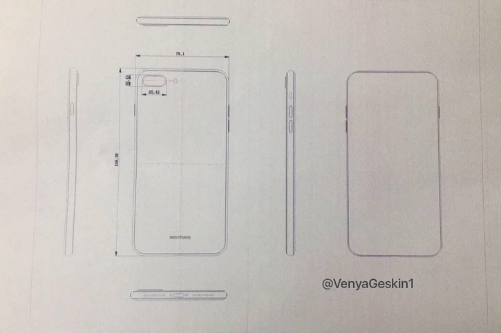 Утечка чертежей раскрывает точные размеры смартфонов iPhone 7s Plus и iPhone 8