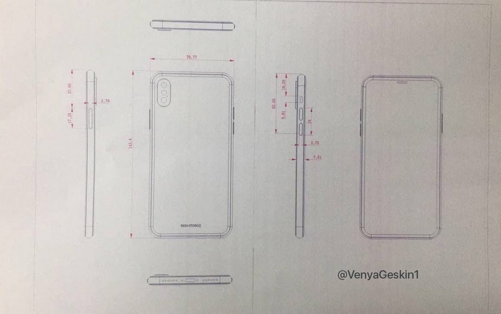 Утечка чертежей раскрывает точные размеры смартфонов iPhone 7s Plus и iPhone 8