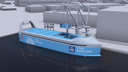 В 2018 году в Норвегии спустят на воду первый в мире беспилотный электрический контейнеровоз Yara Birkeland