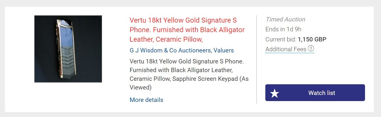 Прогоревшая Vertu пустила с молотка сильно уцененное «добро» с закрывшейся фабрики, включая смартфоны с золотом и бриллиантами
