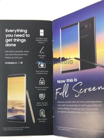 Рекламная брошюра Samsung Galaxy Note8 раскрывает основные особенности смартфона, появились «живые» фото новинки