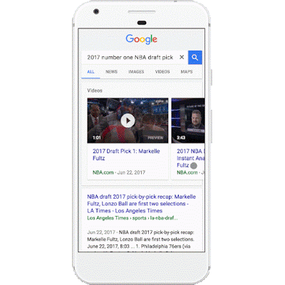 В поиске Google на Android добавили автоматически проигрывающиеся шестисекундные превью для видеороликов