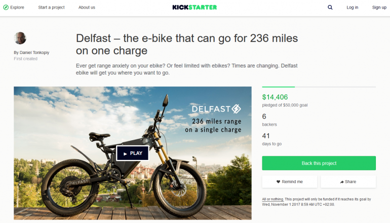 Украинский электробайк DelFast eBike вышел на Kickstarter, Lite-версия стоит $3489, Prime - $4289, Top - $5879