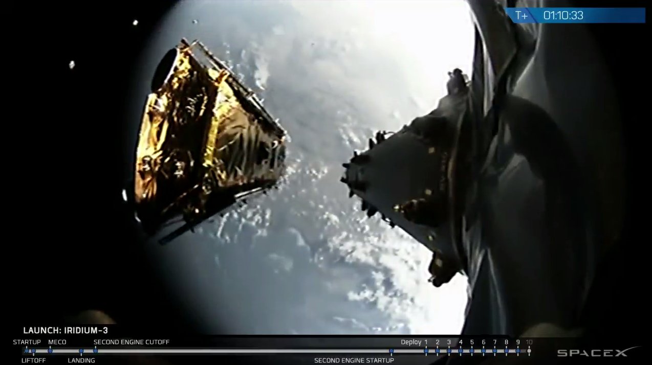 SpaceX успешно вывела на орбиту десять спутников Iridium, следующий запуск Falcon 9 намечен на послезавтра