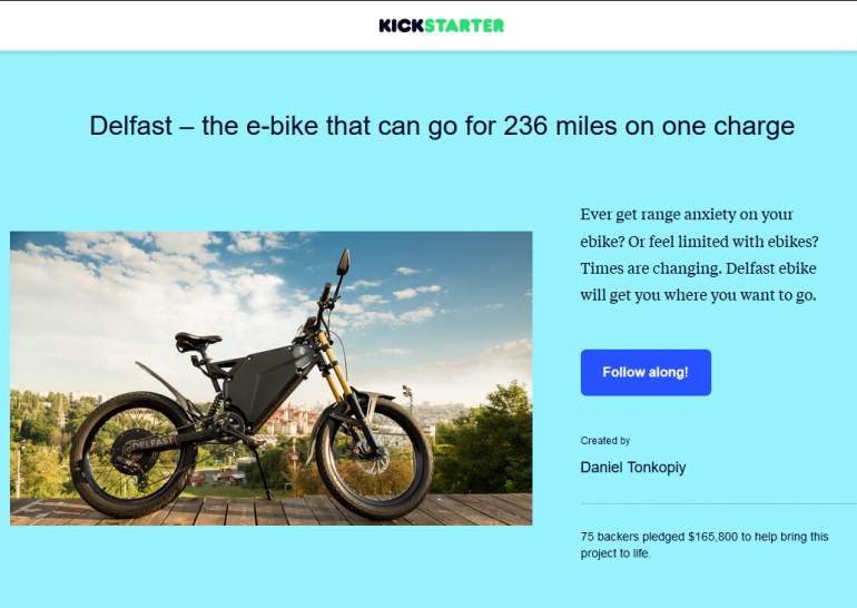 "$165 тыс., 75 бэкеров и 50 байков": Украинский электробайк DelFast eBike успешно завершил кампанию на Kickstarter, собрав в три раза больше запланированной суммы